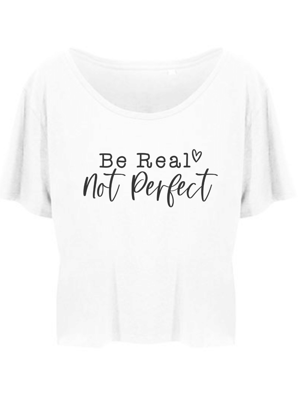 Be real-not perfect Damen cropped T-Shirt weiß