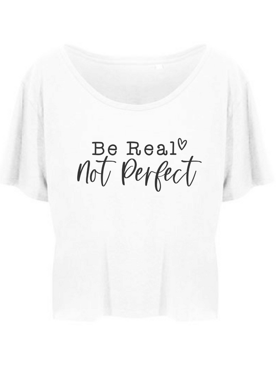 Be real-not perfect Damen cropped T-Shirt weiß