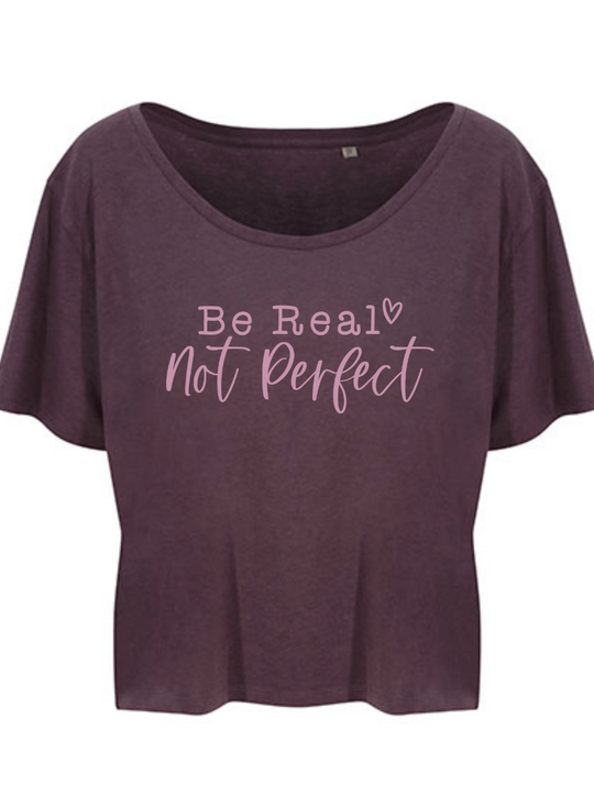 Be real-not perfect Damen cropped T-Shirt wild mulberry