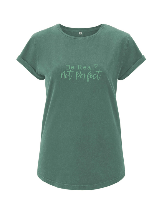 Be real-not perfekt Damen T-Shirt rolled arms sage green