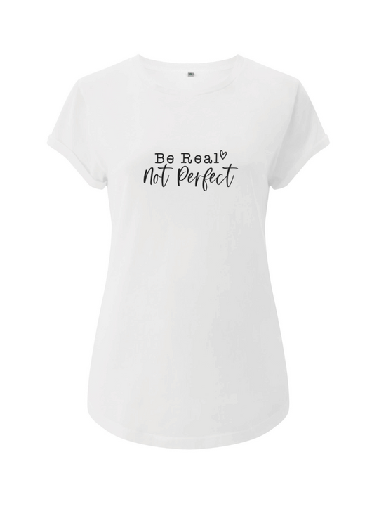 Be real-not perfekt Damen T-Shirt rolled arms weiß