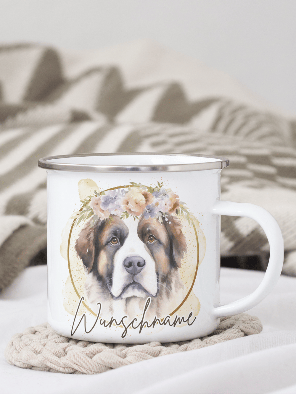 BERNHARDINER Emaillebecher - Alles auf Anfang - personalisierte Geschenke für Frauen