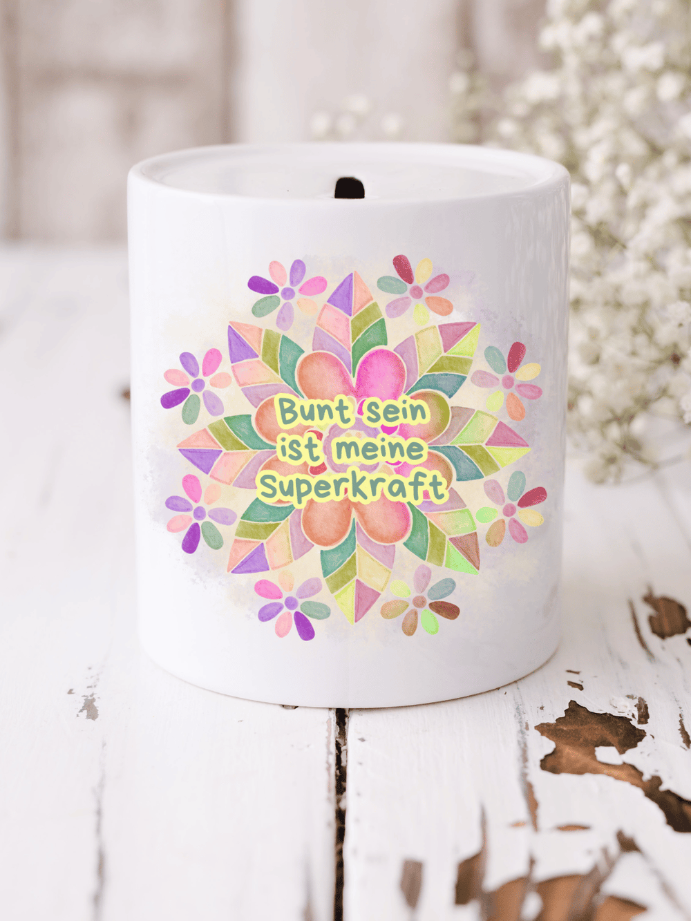 BUNT IST MEINE SUPERKRAFT Spardose - Alles auf Anfang - personalisierte Geschenke für Frauen