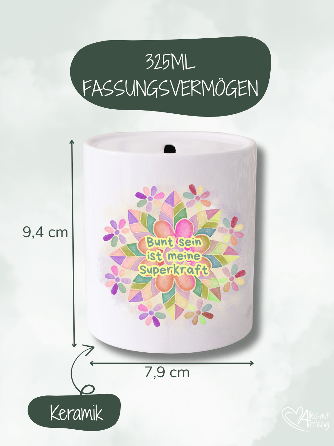 BUNT IST MEINE SUPERKRAFT Spardose - Alles auf Anfang - personalisierte Geschenke für Frauen