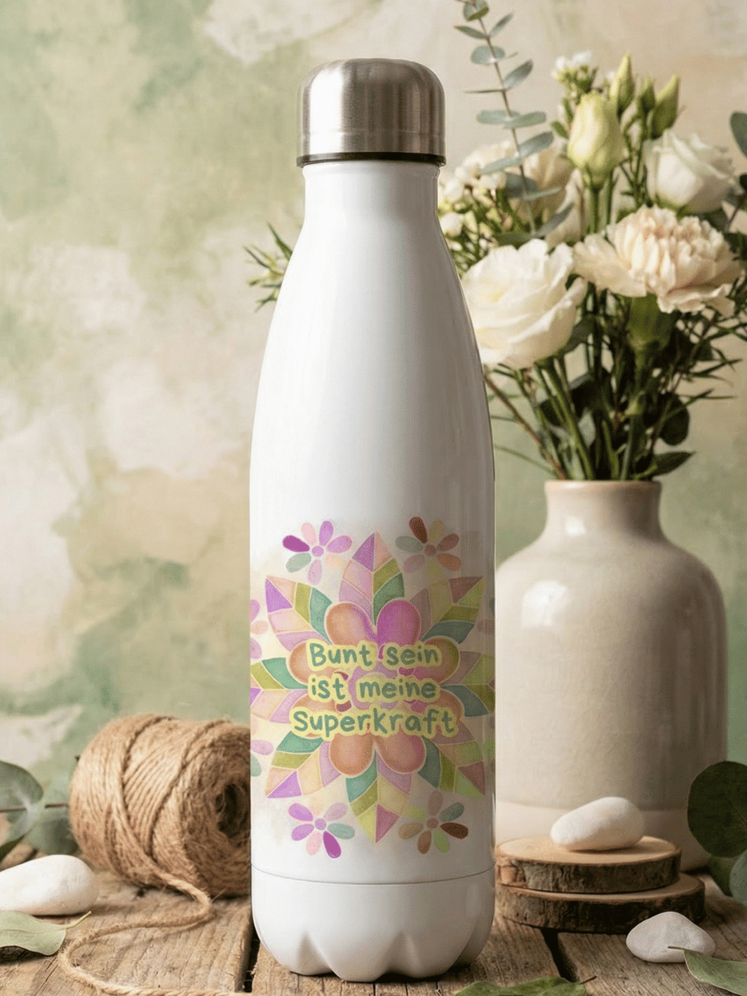 BUNT IST MEINE SUPERKRAFT Trinkflasche - Alles auf Anfang - personalisierte Geschenke für Frauen