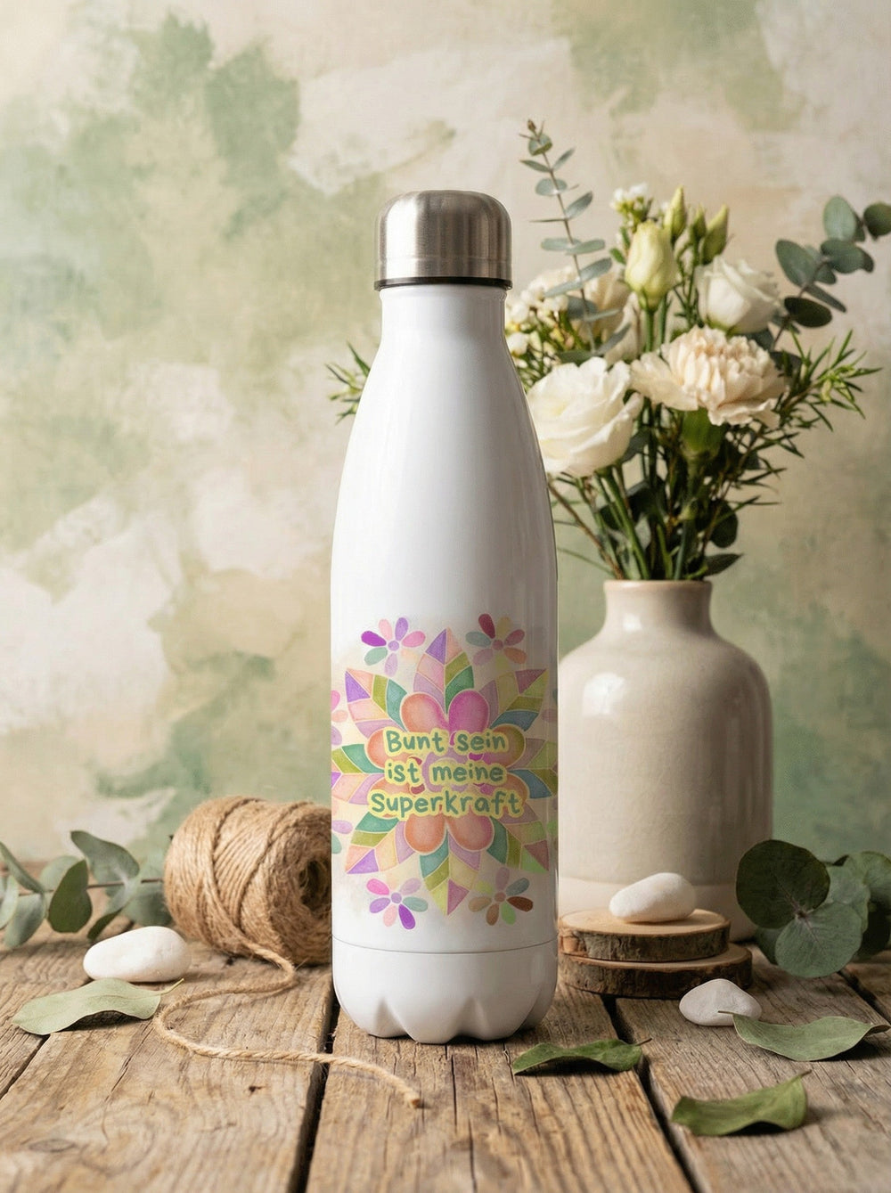 BUNT IST MEINE SUPERKRAFT Trinkflasche - Alles auf Anfang - personalisierte Geschenke für Frauen