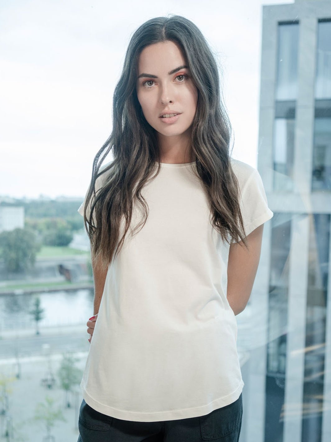 Damen T-Shirt rolled Arms (Auslaufartikel Farbe) white mist