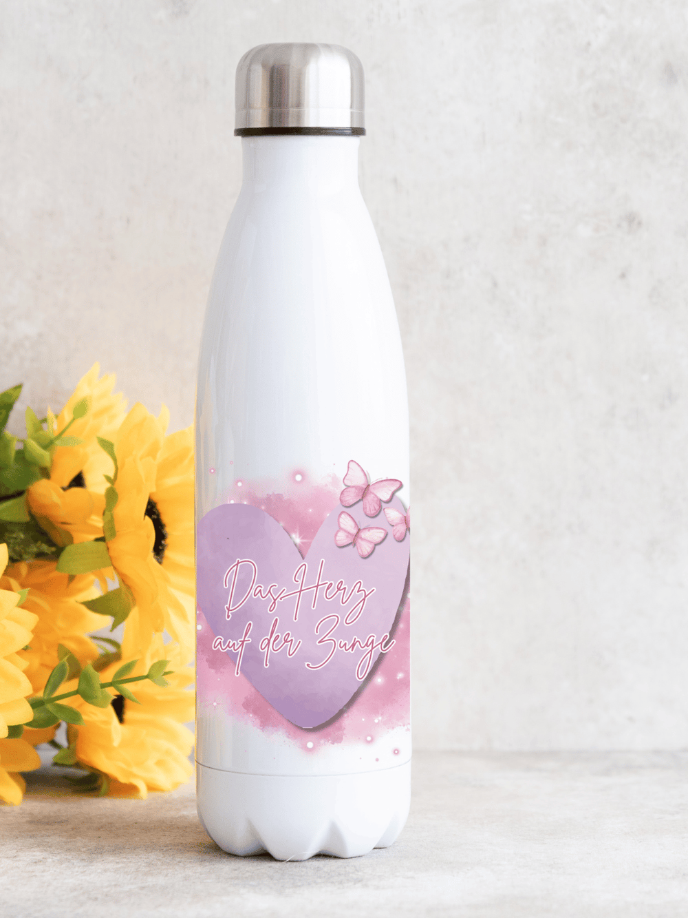 DAS HERZ AUF DER ZUNGE Trinkflasche - Alles auf Anfang - personalisierte Geschenke für Frauen