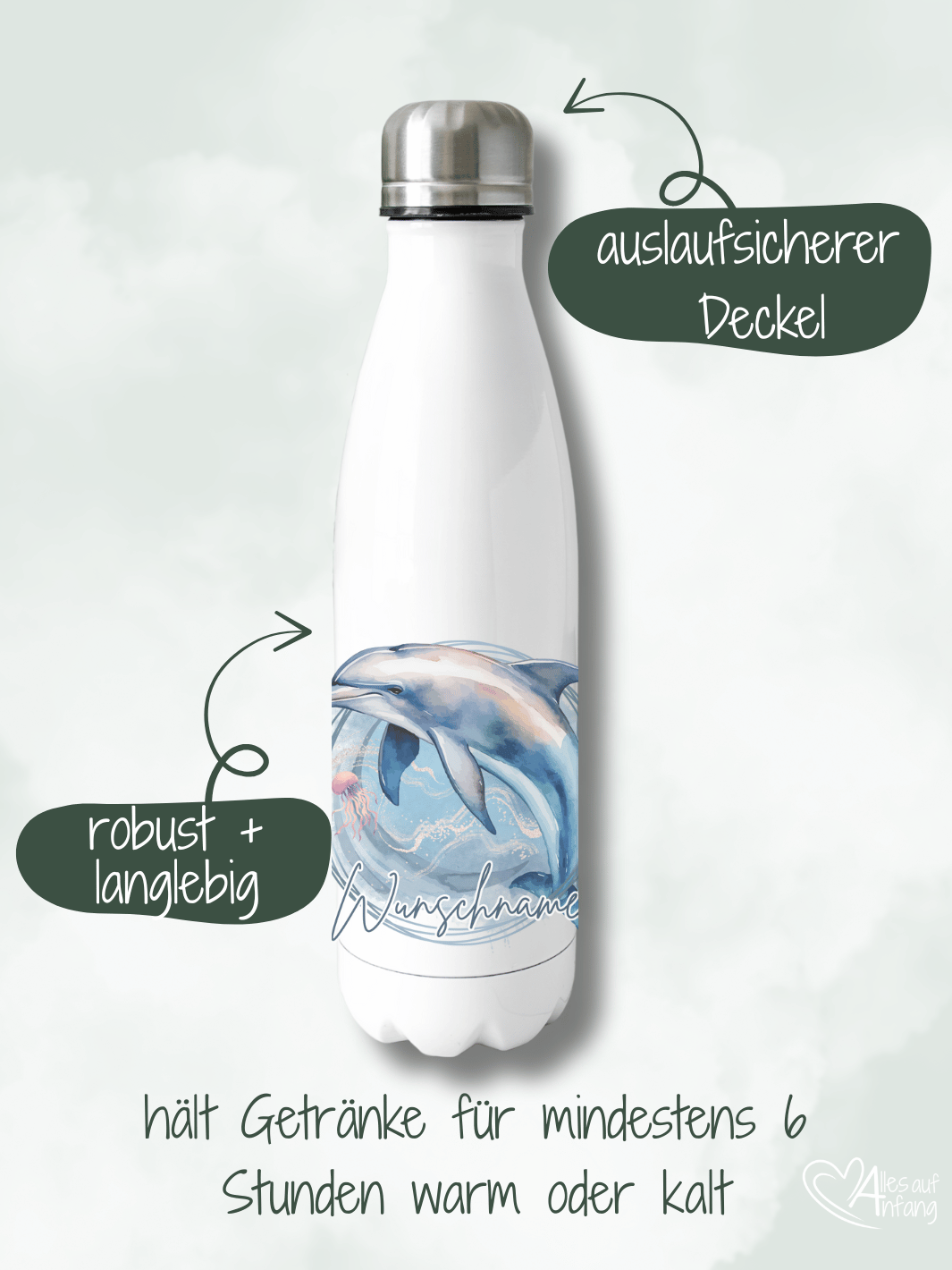 DELFIN Trinkflasche - Alles auf Anfang - personalisierte Geschenke für Frauen