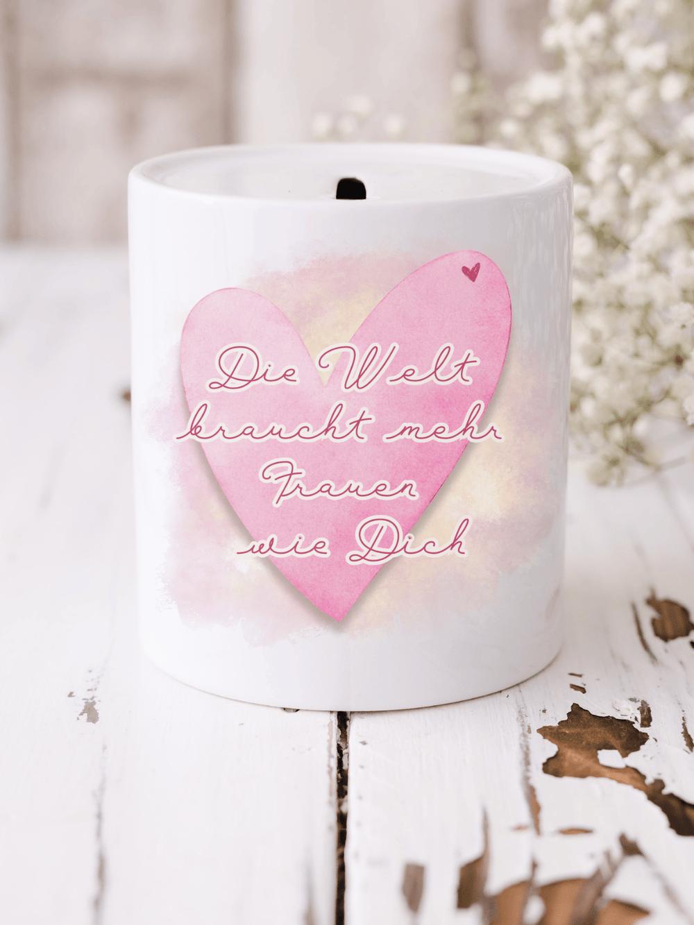 DIE WELT BRAUCHT MEHR FRAUEN WIE DICH Spardose - Alles auf Anfang - personalisierte Geschenke für Frauen