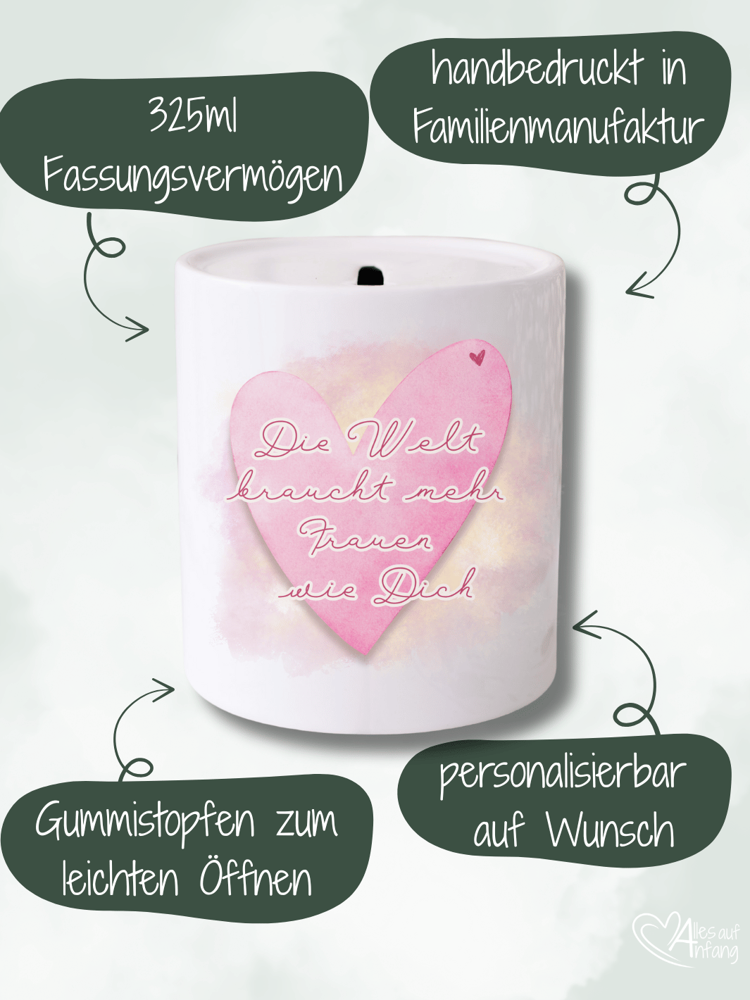 DIE WELT BRAUCHT MEHR FRAUEN WIE DICH Spardose - Alles auf Anfang - personalisierte Geschenke für Frauen