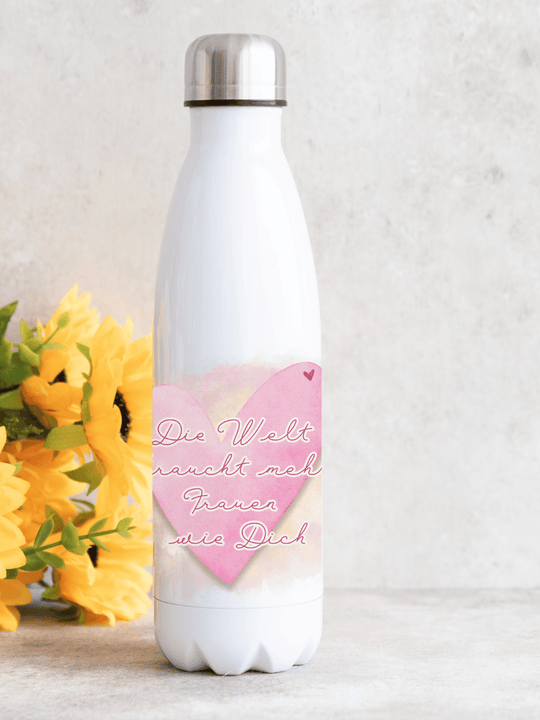 DIE WELT BRAUCHT MEHR FRAUEN WIE DICH Trinkflasche - Alles auf Anfang - personalisierte Geschenke für Frauen