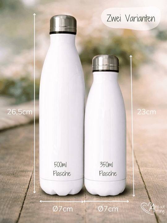 Größenvergleich der Trinkflasche - personalisierte, achtsame Geschenke für Frauen bei Alles auf Anfang in Bedburg, NRW 