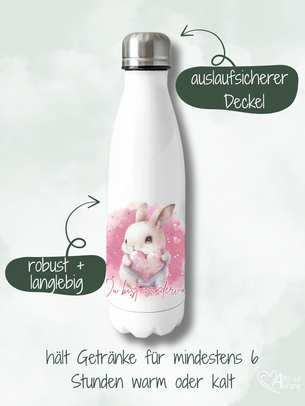 DU BIST WUNDERVOLL Trinkflasche - Alles auf Anfang - personalisierte Geschenke für Frauen