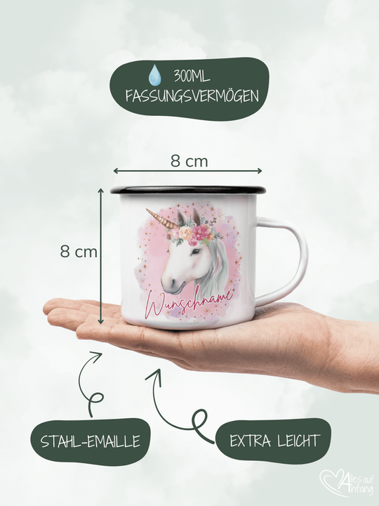 EINHORN Emaillebecher - Alles auf Anfang - personalisierte Geschenke für Frauen