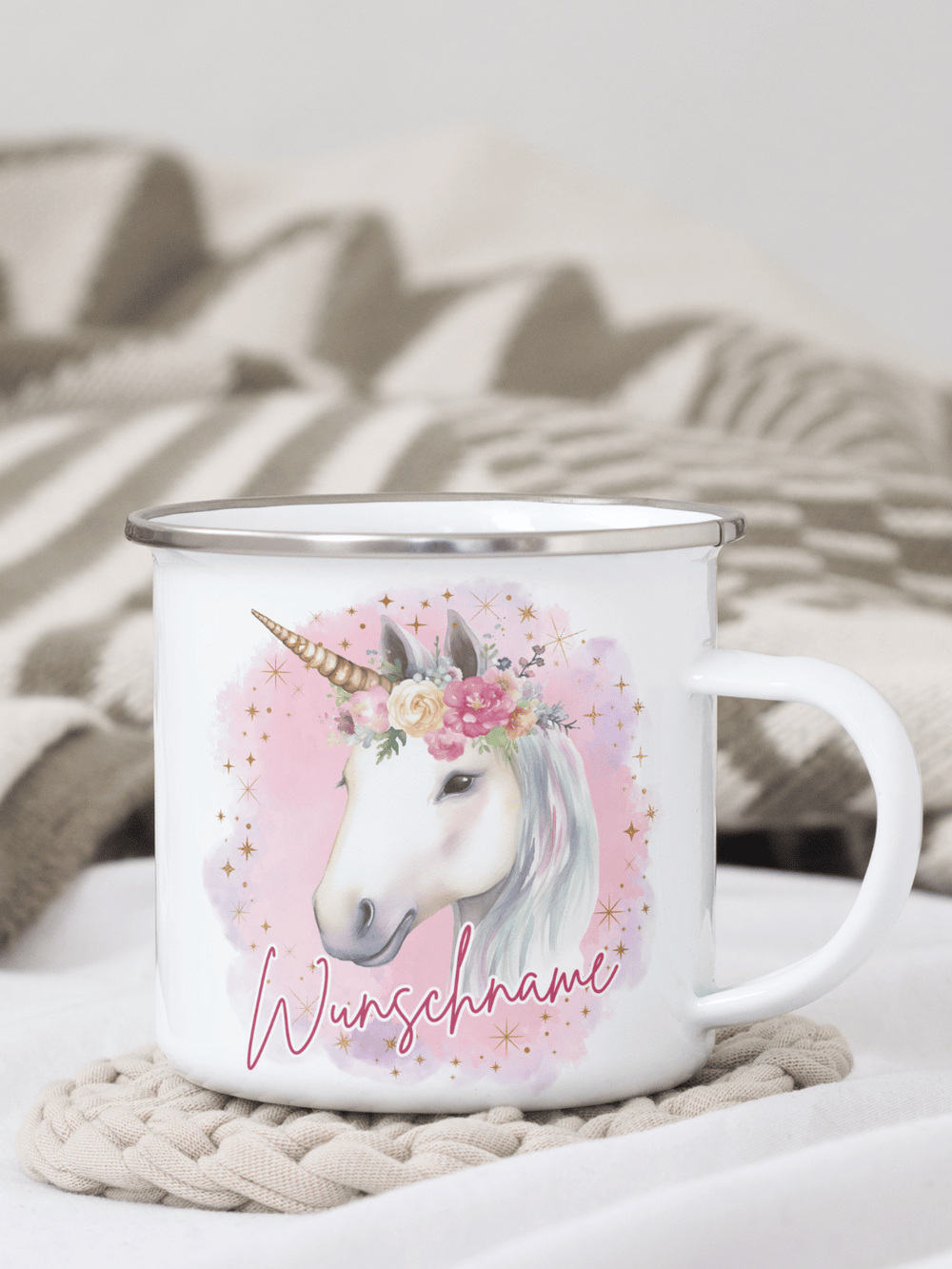 EINHORN Emaillebecher - Alles auf Anfang - personalisierte Geschenke für Frauen