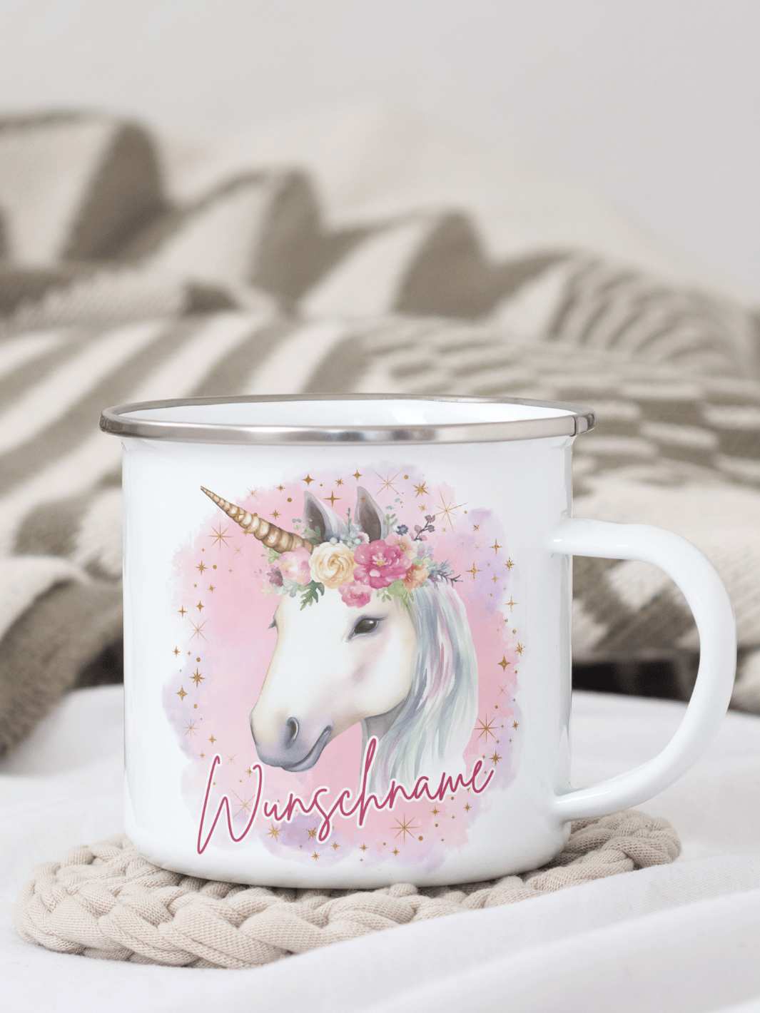 EINHORN Emaillebecher - Alles auf Anfang - personalisierte Geschenke für Frauen