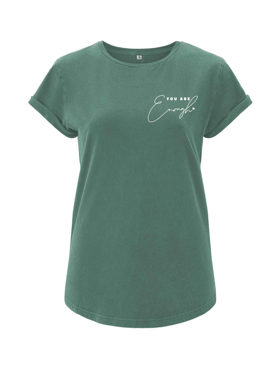 Your are enough Damen T-Shirt rolled arms sage green