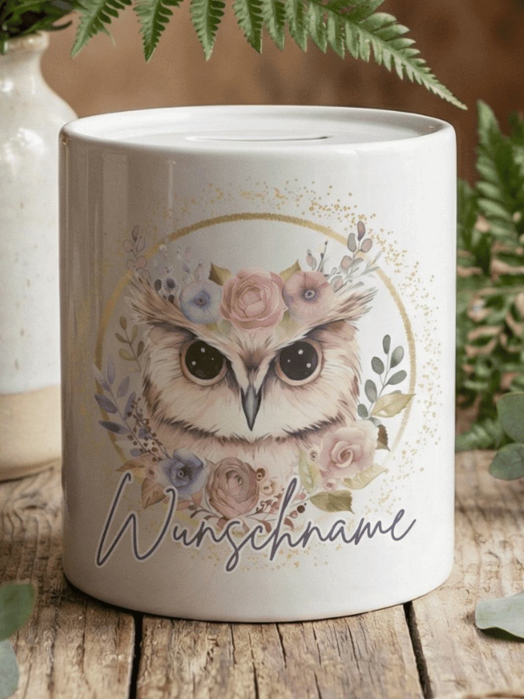 Keramikspardose Eule personalisiert - achtsame Geschenke für Frauen bei Alles auf Anfang, Bedburg NRW