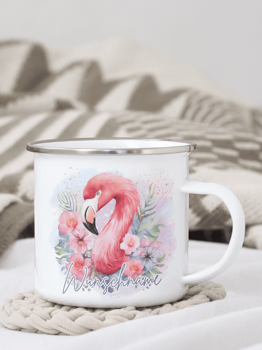 FLAMINGO Emaillebecher - Alles auf Anfang - personalisierte Geschenke für Frauen