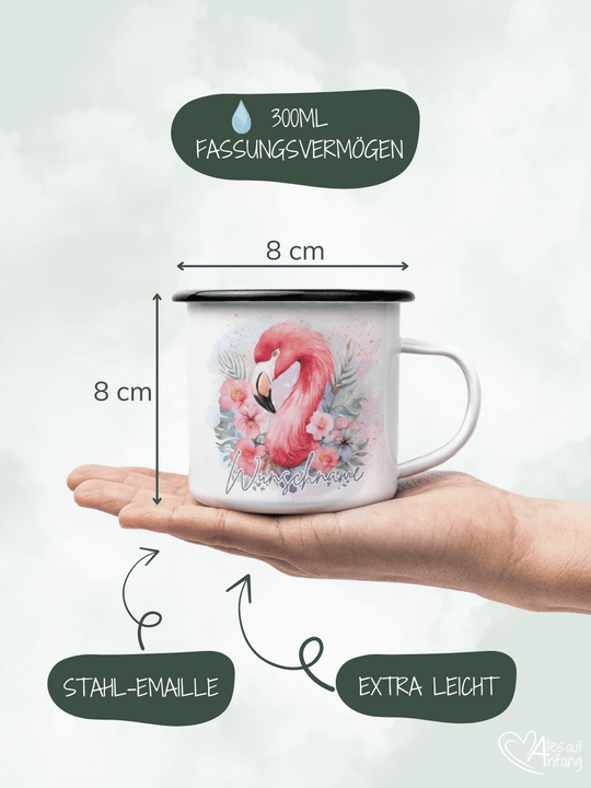 FLAMINGO Emaillebecher - Alles auf Anfang - personalisierte Geschenke für Frauen