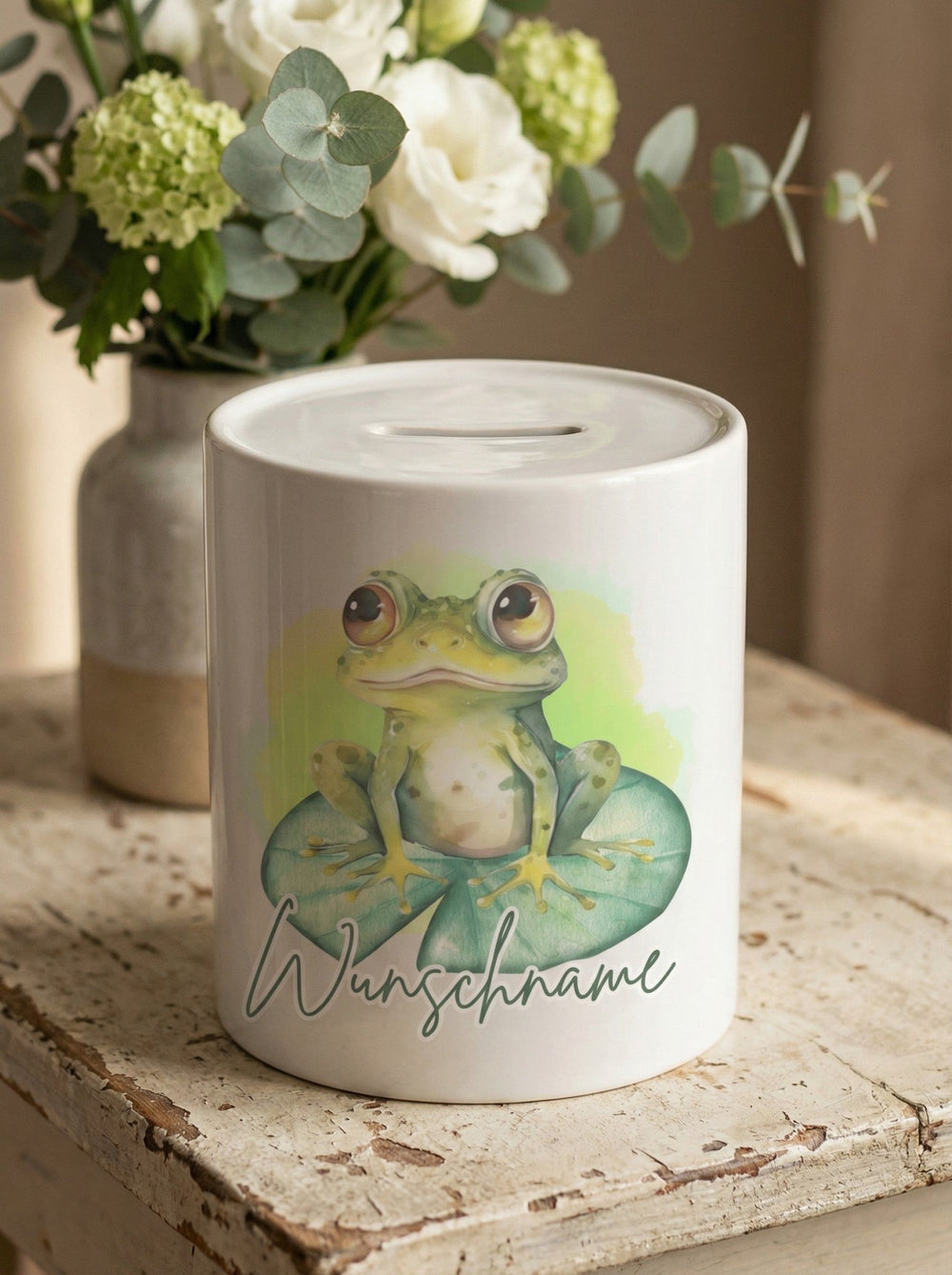 Keramikspardose Frosch personalisierbar - Achtsame Geschenke für Frauen bei Alles auf Anfang, Bedburg NRW
