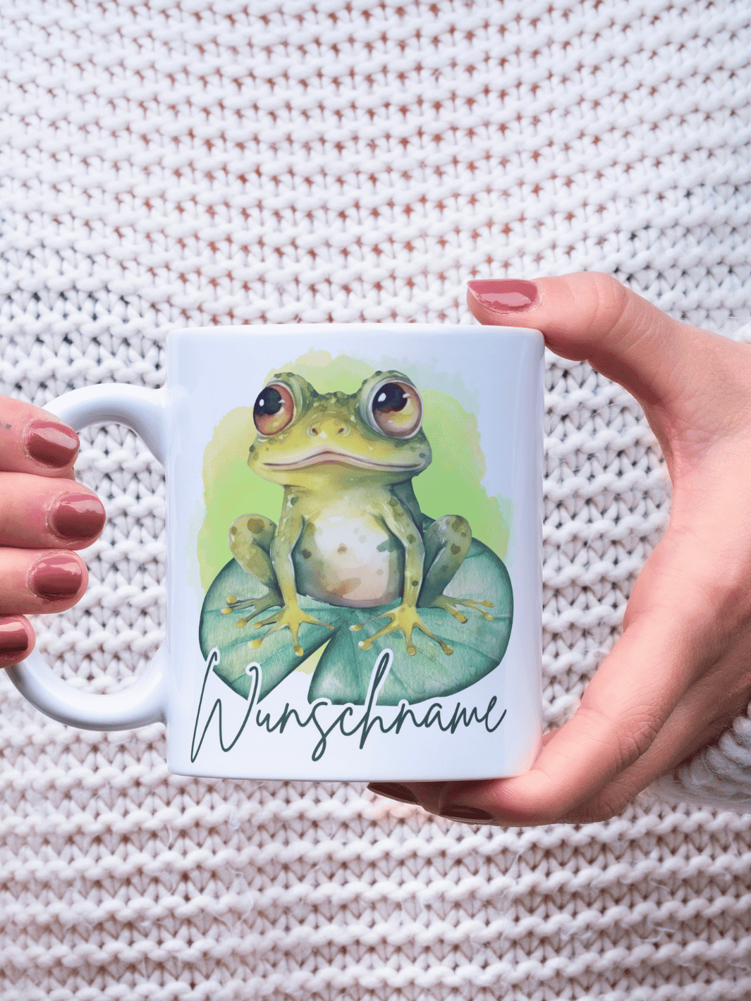 Keramiktasse Frosch personalisiert - achtsame Geschenke für Frauen bei Alles auf Anfang, Bedburg NRW
