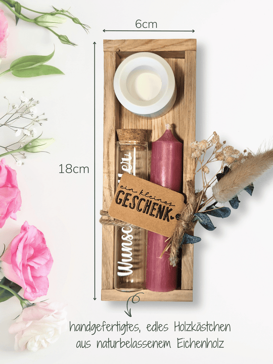 Geld - Geschenkset: 1 Kerze mit Wunscherfüller | Altrosa - Alles auf Anfang - personalisierte Geschenke für Frauen