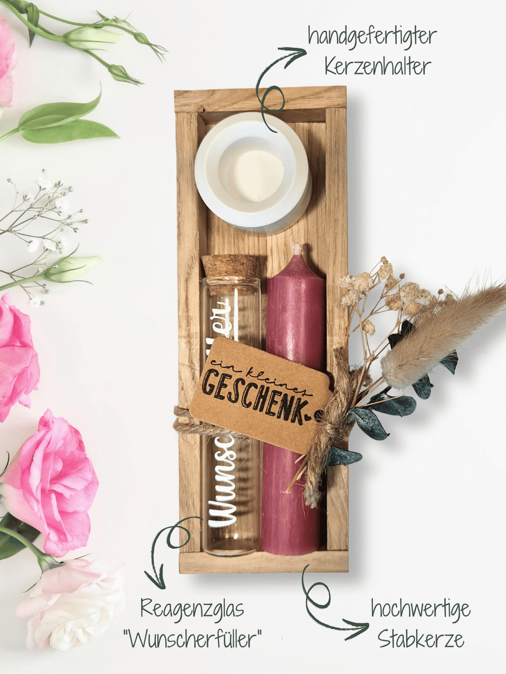 Geld - Geschenkset: 1 Kerze mit Wunscherfüller | Altrosa - Alles auf Anfang - personalisierte Geschenke für Frauen