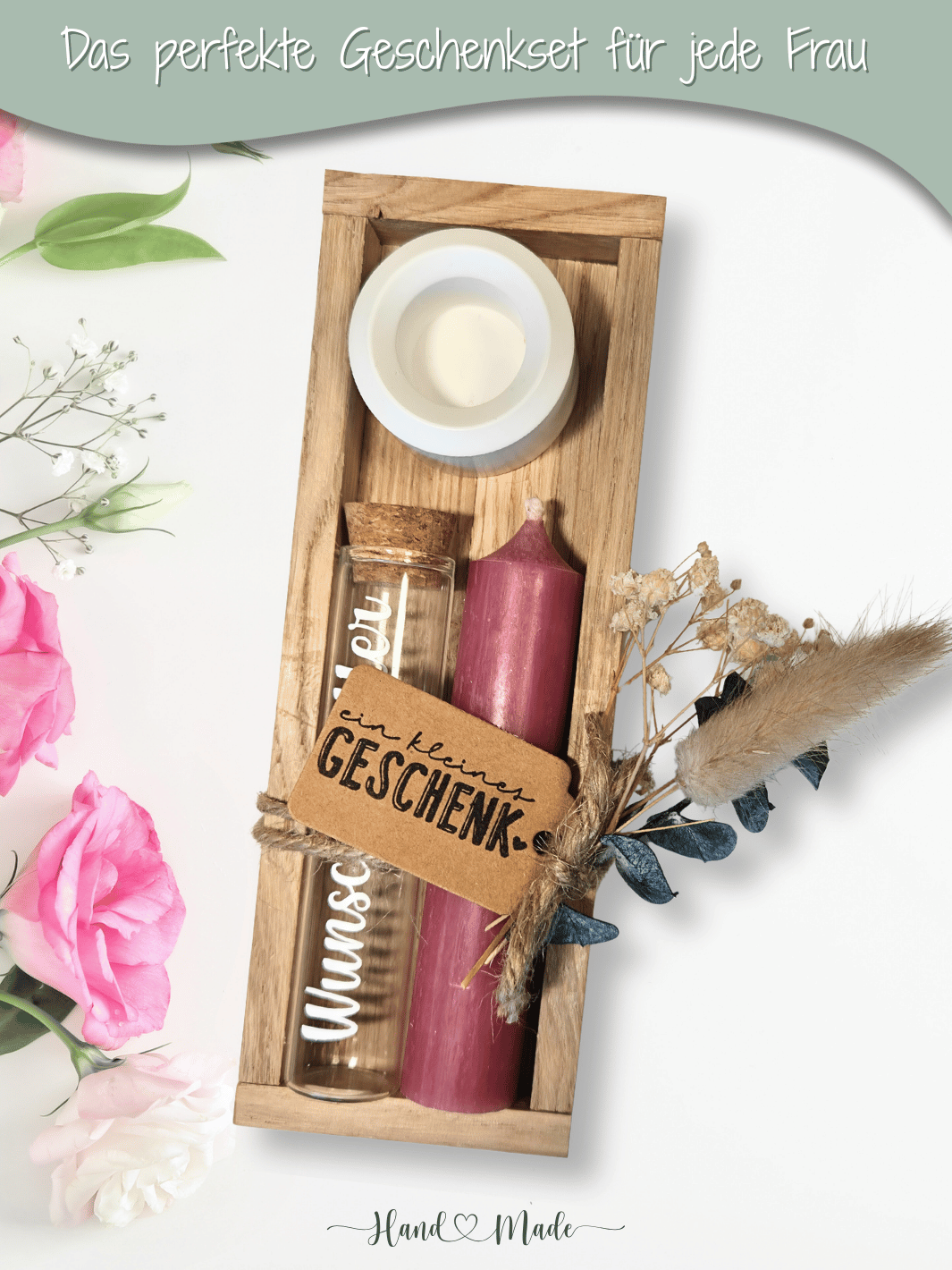 Geld - Geschenkset: 1 Kerze mit Wunscherfüller | Altrosa - Alles auf Anfang - personalisierte Geschenke für Frauen