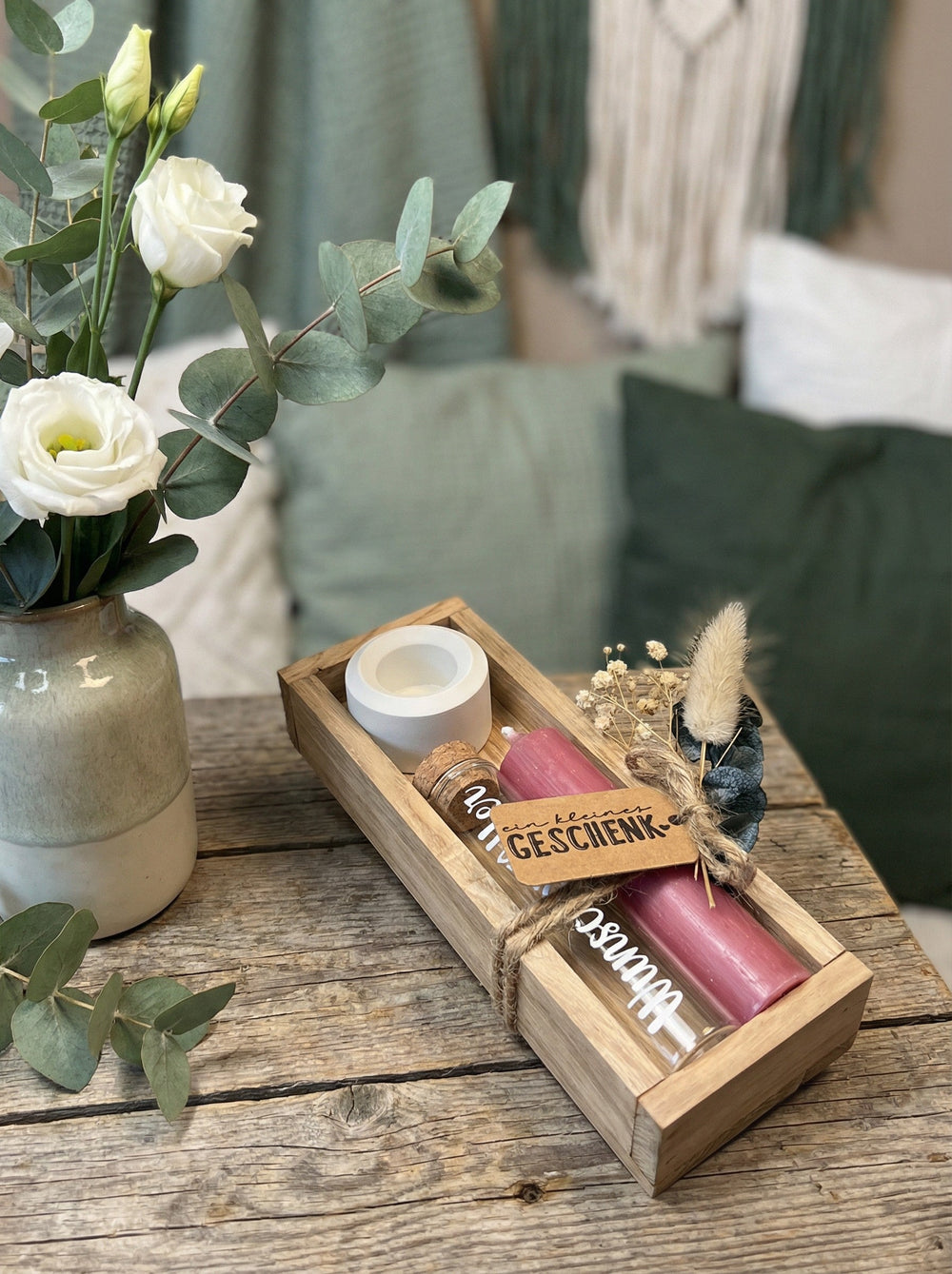 Geld - Geschenkset: 1 Kerze mit Wunscherfüller | Altrosa - Alles auf Anfang - personalisierte Geschenke für Frauen