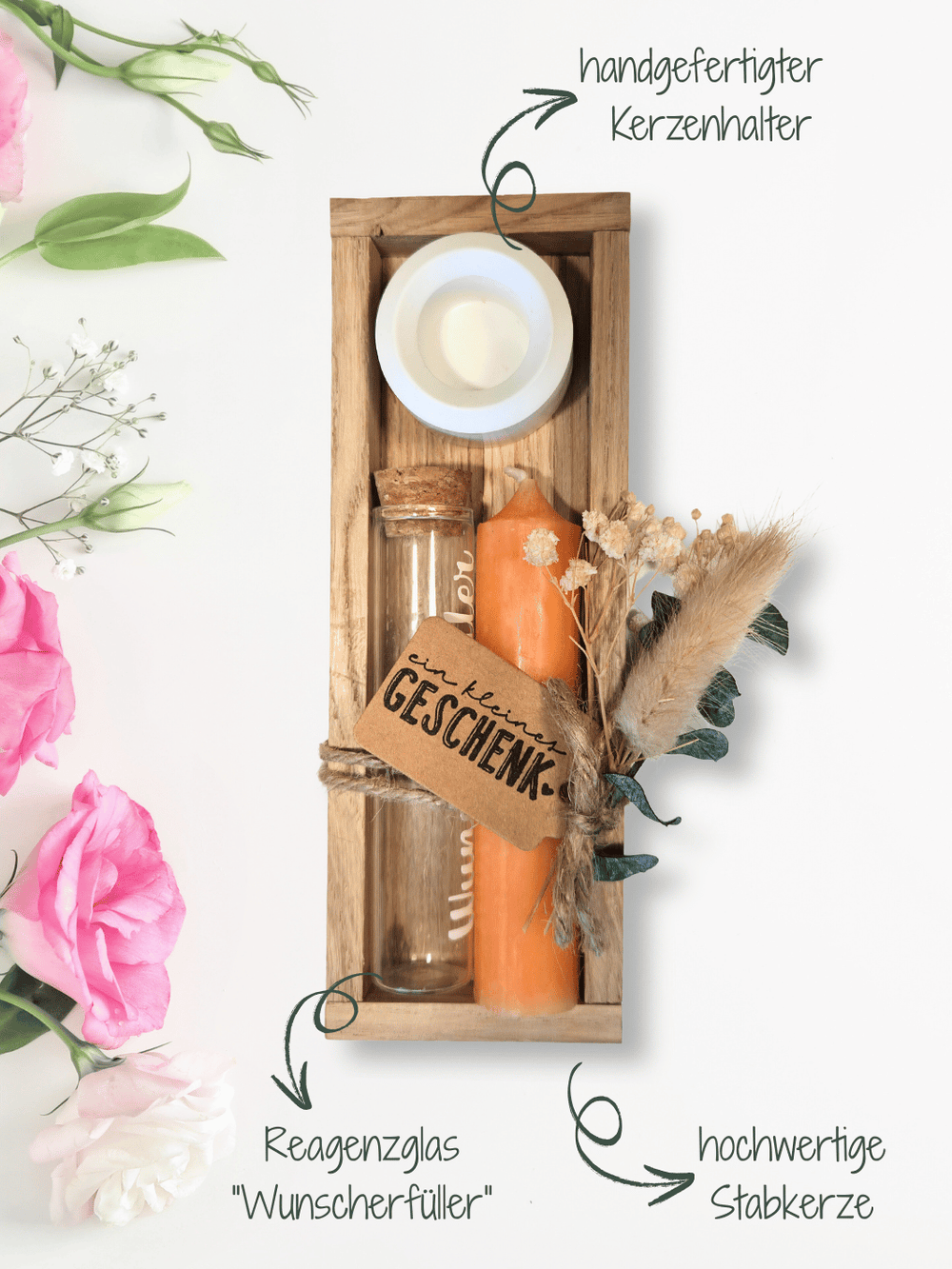 Geld - Geschenkset: 1 Kerze mit Wunscherfüller | orange - Alles auf Anfang - personalisierte Geschenke für Frauen