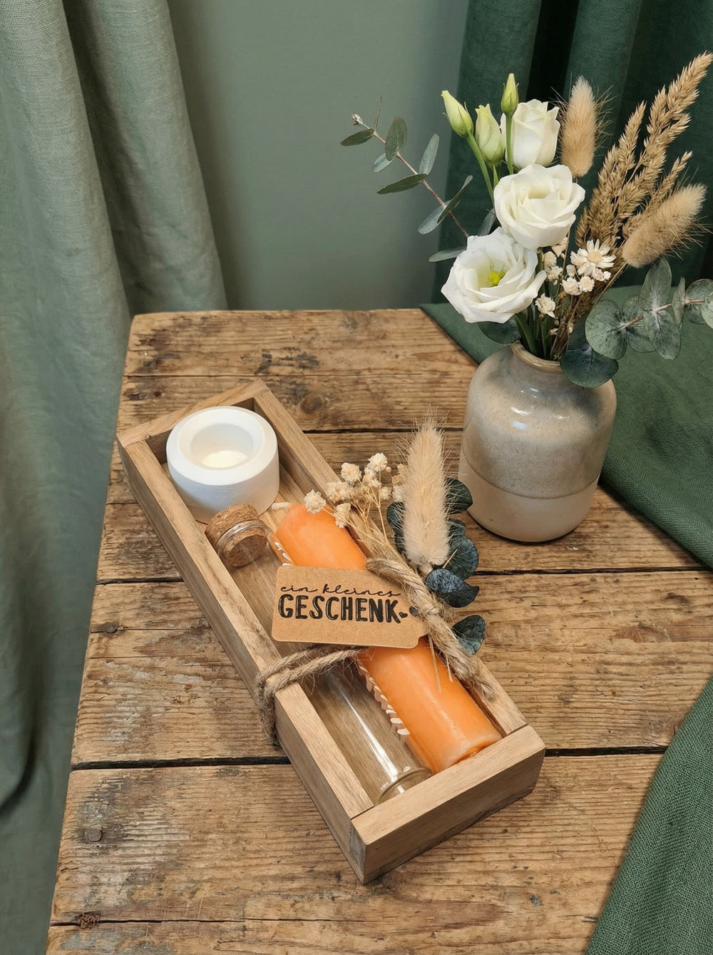 Geld - Geschenkset: 1 Kerze mit Wunscherfüller | orange - Alles auf Anfang - personalisierte Geschenke für Frauen