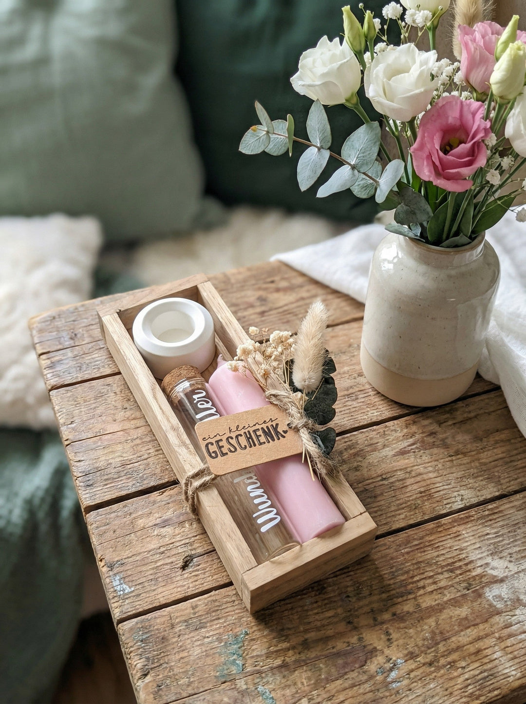 Geld - Geschenkset: 1 Kerze mit Wunscherfüller | Rosa - Alles auf Anfang - personalisierte Geschenke für Frauen