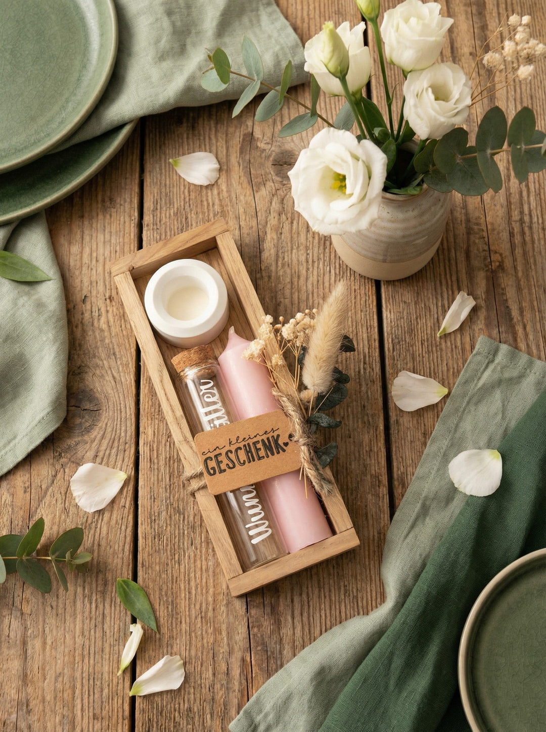 Geld - Geschenkset: 1 Kerze mit Wunscherfüller | Rosa - Alles auf Anfang - personalisierte Geschenke für Frauen