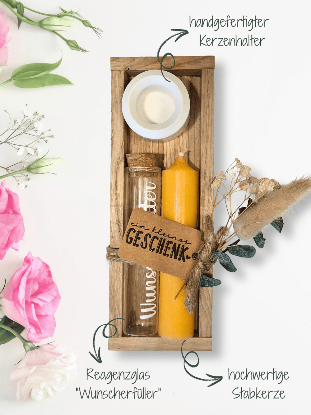 Geld - Geschenkset: 1 Kerze mit Wunscherfüller | sonnengelb - Alles auf Anfang - personalisierte Geschenke für Frauen