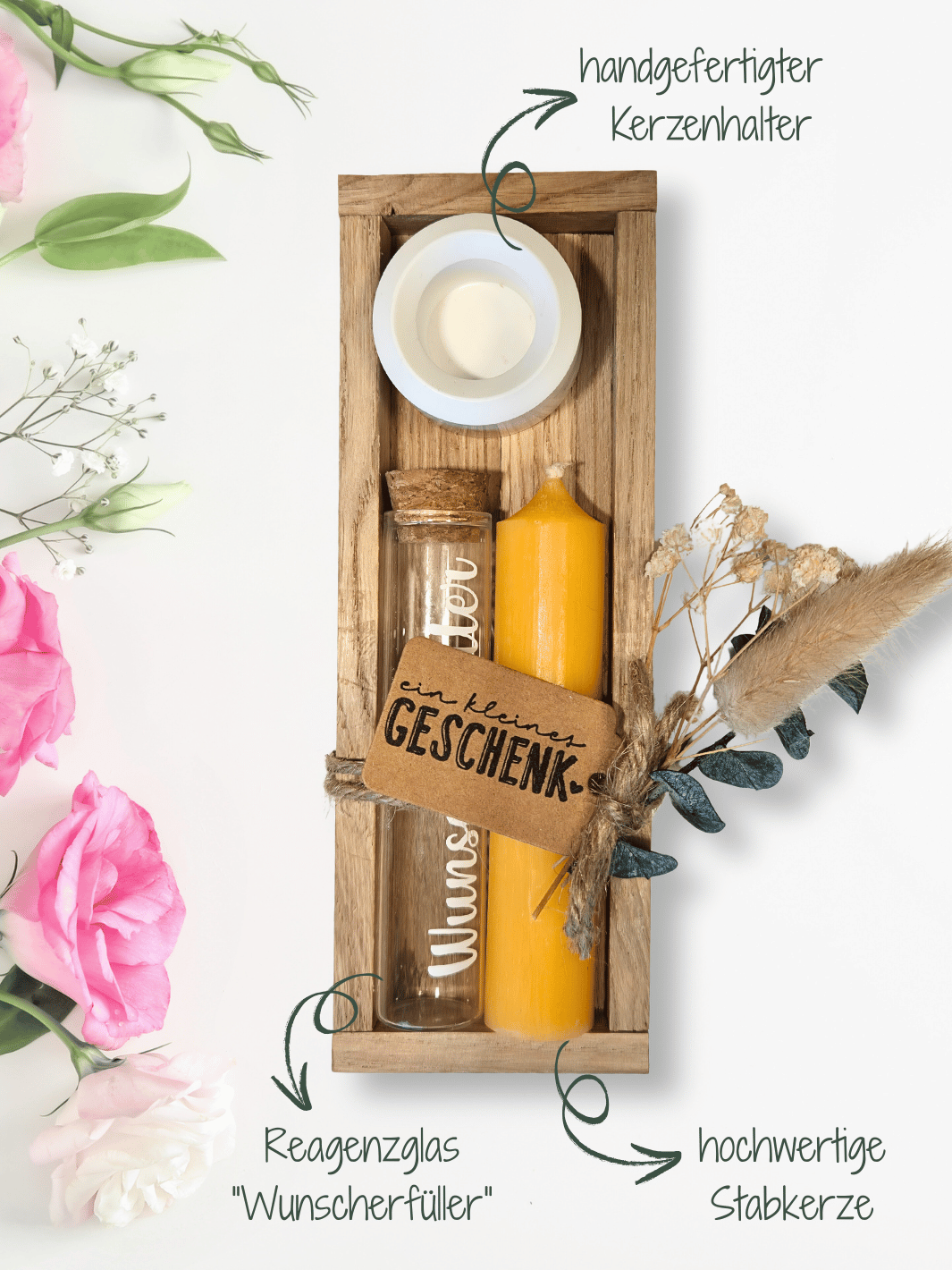 Geld - Geschenkset: 1 Kerze mit Wunscherfüller | sonnengelb - Alles auf Anfang - personalisierte Geschenke für Frauen