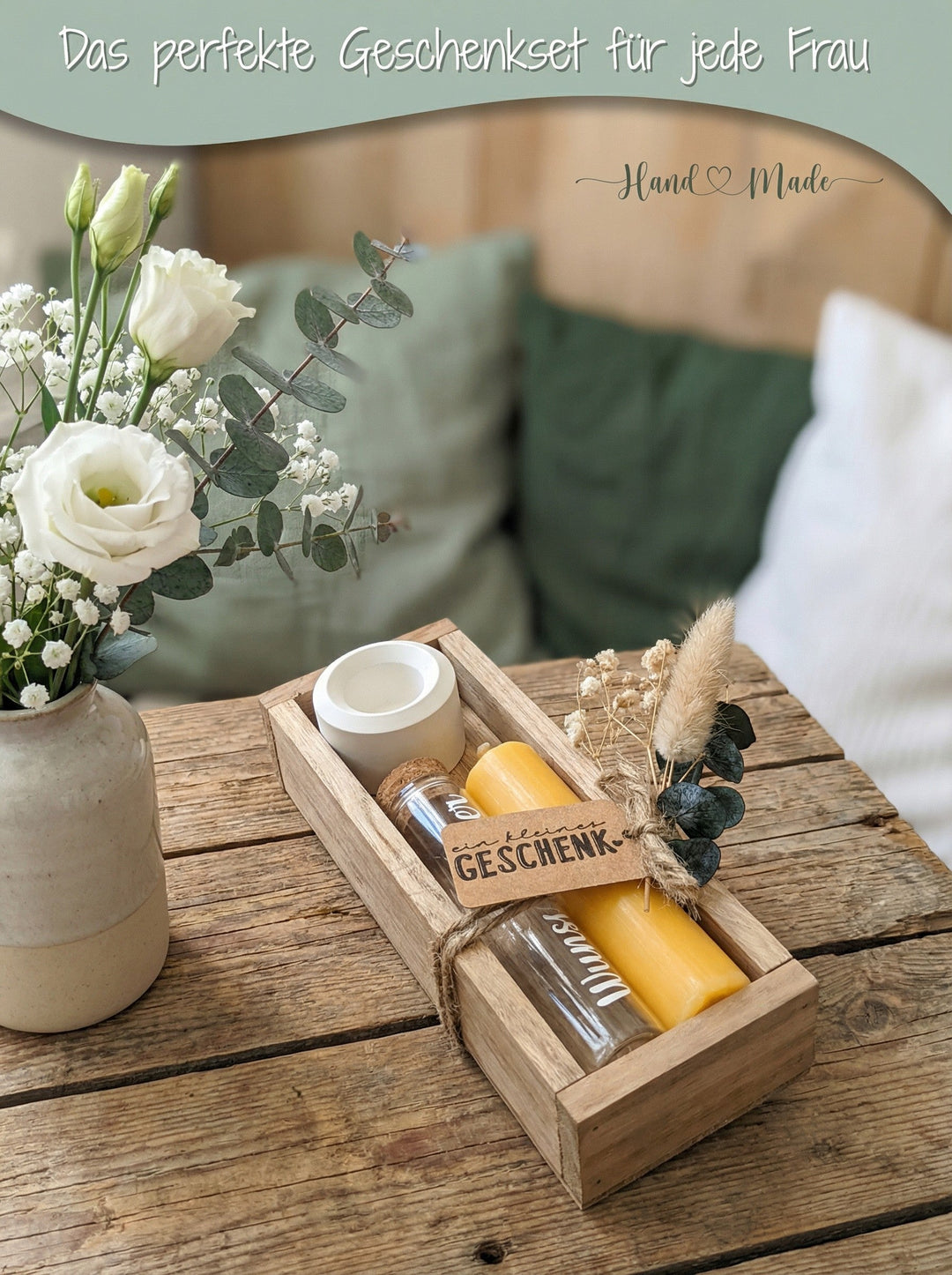 Geld - Geschenkset: 1 Kerze mit Wunscherfüller | sonnengelb - Alles auf Anfang - personalisierte Geschenke für Frauen