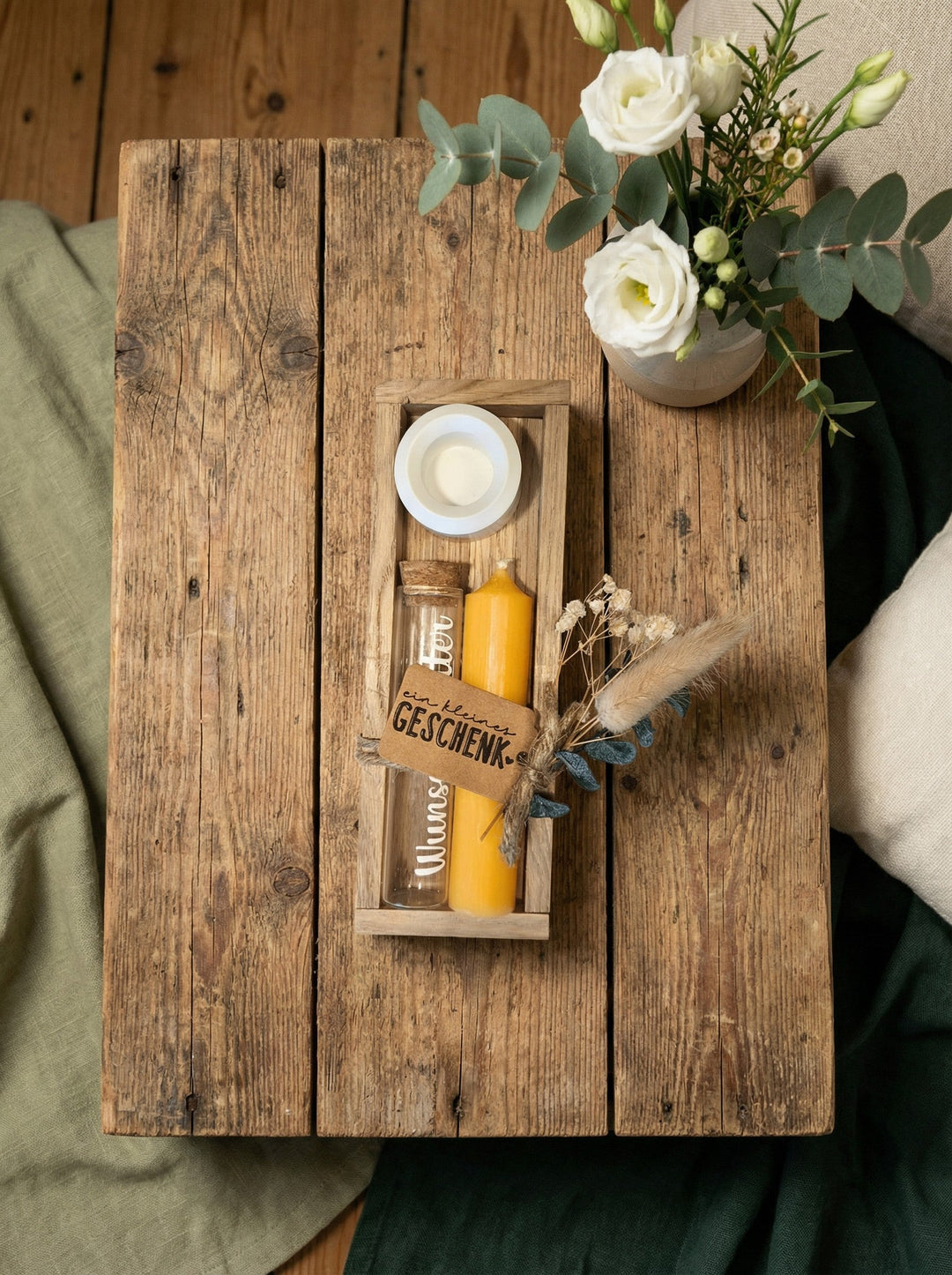 Geld - Geschenkset: 1 Kerze mit Wunscherfüller | sonnengelb - Alles auf Anfang - personalisierte Geschenke für Frauen