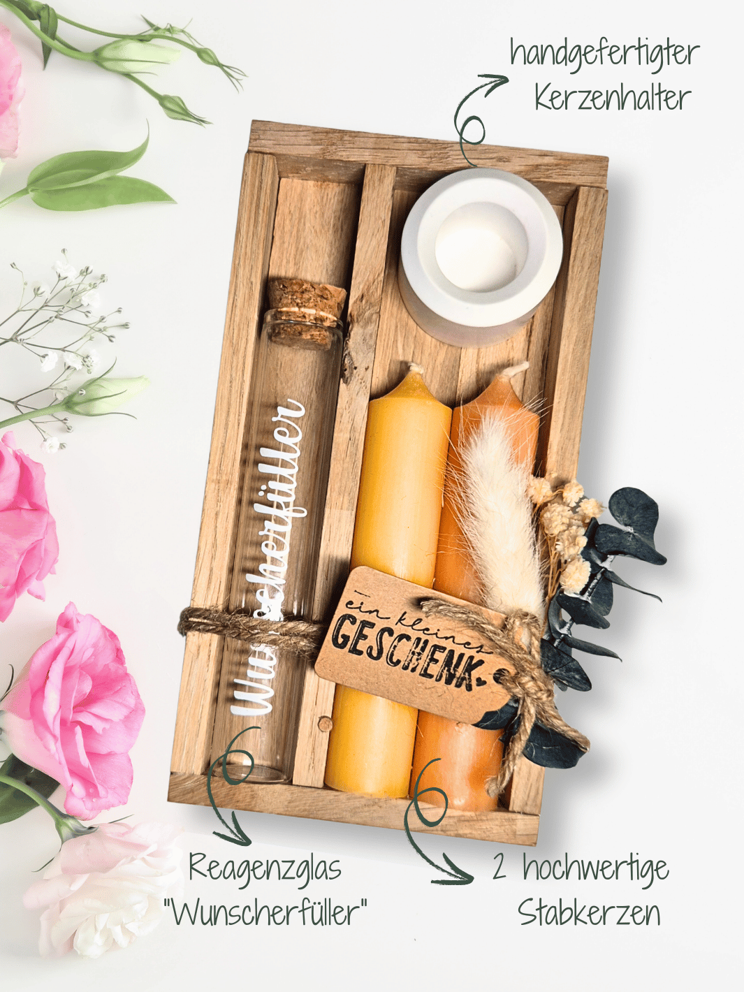 Geld - Geschenkset: 2 Kerzen mit Wunscherfüller | Gelb - Töne - Alles auf Anfang - personalisierte Geschenke für Frauen