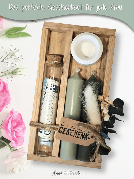 Geld - Geschenkset: 2 Kerzen mit Wunscherfüller | Grün - Töne - Alles auf Anfang - personalisierte Geschenke für Frauen