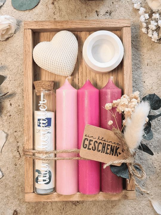 Geld - Geschenkset: 3 Kerzen mit Wunscherfüller - Alles auf Anfang - personalisierte Geschenke für Frauen