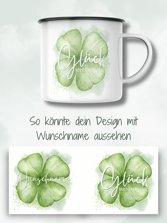 GLÜCK STEHT MIR Emaillebecher - Alles auf Anfang - personalisierte Geschenke für Frauen