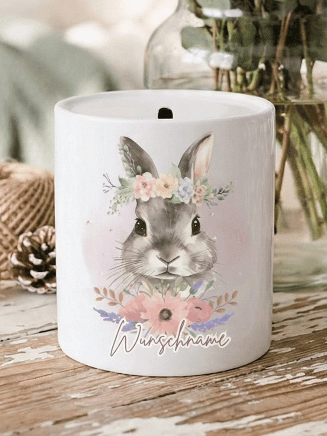 Keramikspardose Hase personalisiert - achtsame Geschenke für Frauen bei Alles auf Anfang in Bedburg, NRW