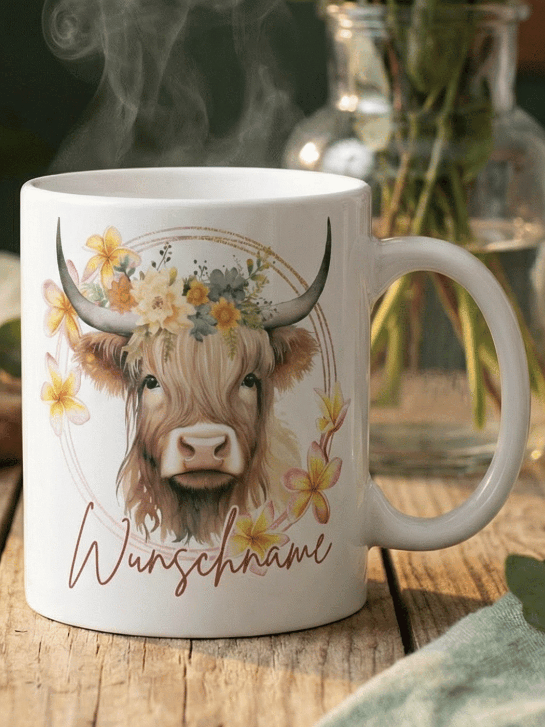 Keramiktasse Highland Cow personalisierbar - achtsame Geschenke für Frauen bei Alles auf Anfang, Bedburg NRW