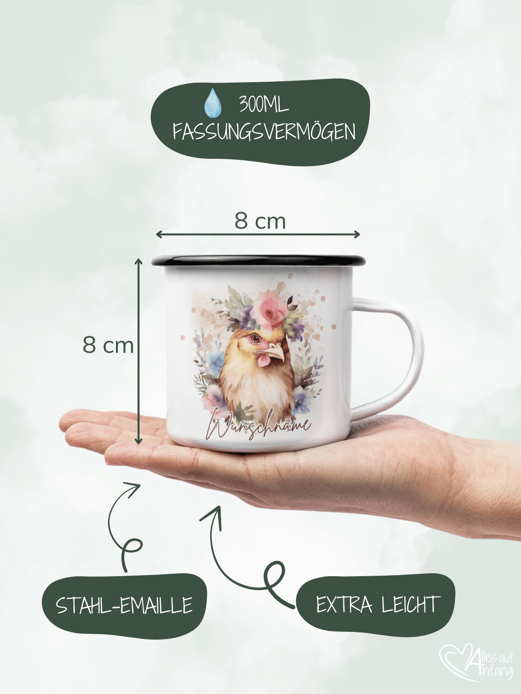 HUHN Emaillebecher - Alles auf Anfang - personalisierte Geschenke für Frauen