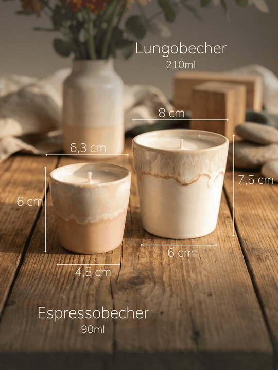 2-in-1 Kerze im Espresso- / Lungo-Becher Keramik mit Sojawachs. Achtsame Geschenke für Frauen bei Alles auf Anfang in Bedburg