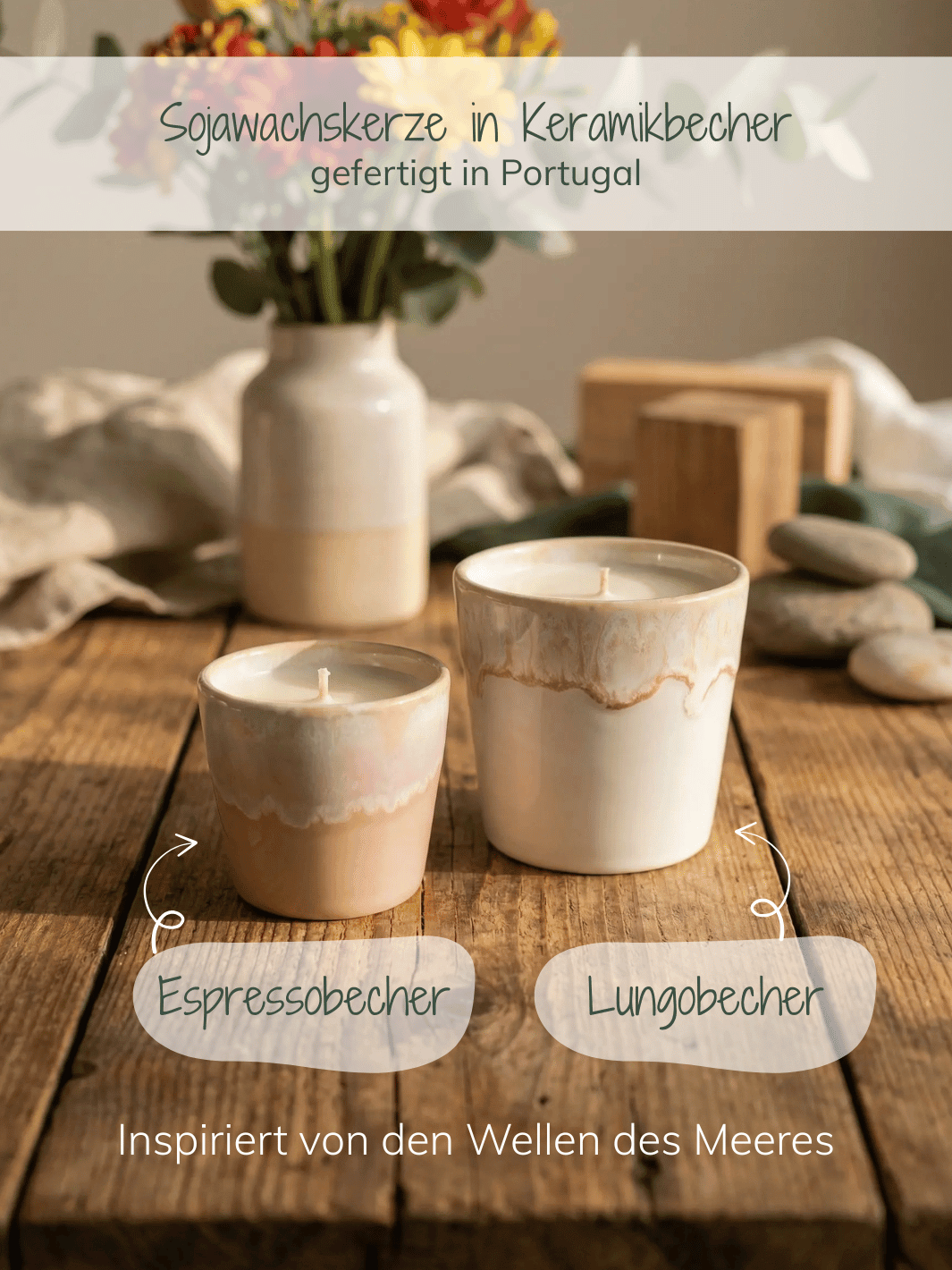 Informationen zu 2-in-1 Kerze im Espresso- oder Lungo-Becher aus glasierter Keramik mit Sojawachs. Achtsame Geschenke für Frauen bei Alles auf Anfang in Bedburg, NRW