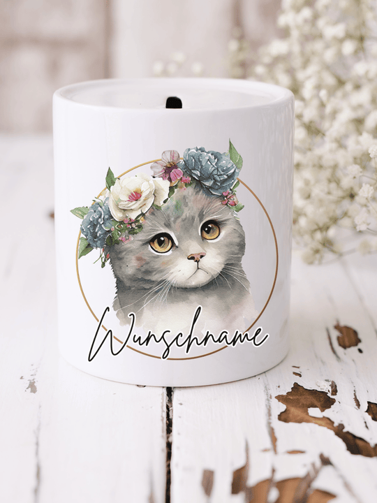 Keramikspardose Katze personalisiert - achtsame Geschenke für Frauen bei Alles auf Anfang, Bedburg NRW