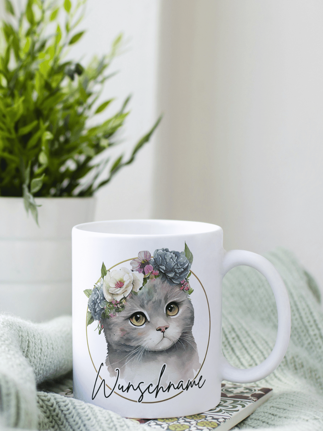 Keramiktasse Katze personalisiert - achtsame Geschenke für Frauen bei Alles auf Anfang, Bedburg NRW